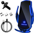 Wireless Car Charger, 15W Fast Charging Mount Electric Induction Car Phone Holder, Universal Auto-Clamping Magnetic Charger Air Vent Mount Bracket for Most Smartphones (Blue)