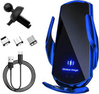 Wireless Car Charger, 15W Fast Charging Mount Electric Induction Car Phone Holder, Universal Auto-Clamping Magnetic Charger Air Vent Mount Bracket for Most Smartphones (Blue)