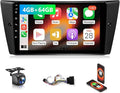 VQU 4G+64G Car Radio for BMW 3 Series 328i 335i 325i 2005-2011 Apple CarPlay Android Auto, 9 Inch IPS Touchscreen for 128i Stereo for BMW E90/E91/E92/E93 GPS Navi FM DSP SWC BT Rear Camera, No Fiber