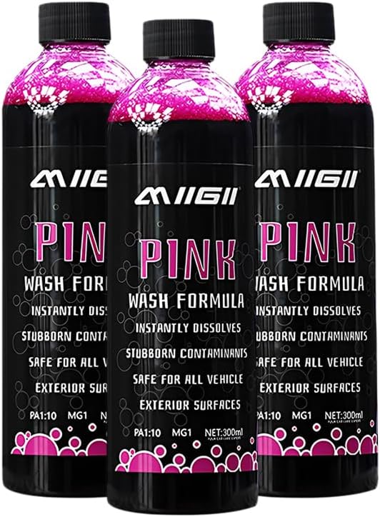 MIIGII Pre-Wash Solution Car Wash Soap - Pink Foam Car Shampoo - Powerful Formula Penetrates and Breaks Down Tree Sap, Bird Droppings & Tough Stains - Works on RVs, Trucks, Cars & More - 300ml (10oz)