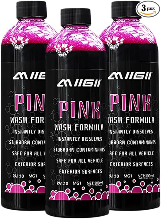 MIIGII Pre-Wash Solution Car Wash Soap - Pink Foam Car Shampoo - Powerful Formula Penetrates and Breaks Down Tree Sap, Bird Droppings & Tough Stains - Works on RVs, Trucks, Cars & More - 300ml (10oz)