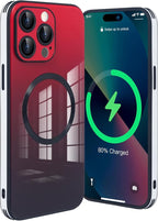 Guppy Compatible with iPhone 13 Pro with MagSafe Case, Magnetic Gradient Case with MagSafe Charging, Gradient Glass Back Cover with Lens Film-Red