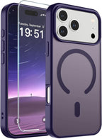 SUPFINE Magnetic for iPhone 17 Pro Case (Compatible with MagSafe)(Military Grade Drop Protection) Translucent Matte Shockproof with Anti-Fingerprint Phone Cover,Dark Purple