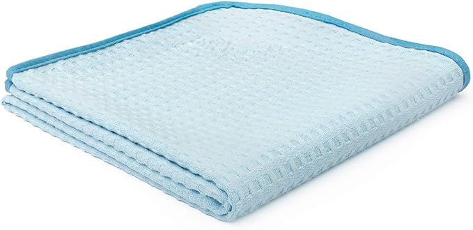 The Rag Company - Dry Me A River - Professional Korean 70/30 Blend Microfiber Waffle-Weave Drying & Detailing Towels, Soft Suede Edges, 390GSM, 20in x 40in, Light Blue (2-Pack)