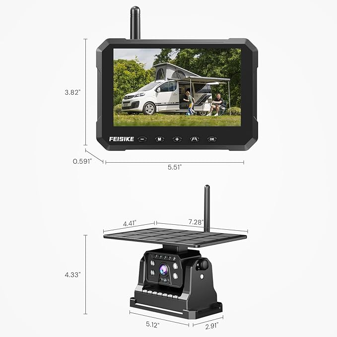 Magnetic Solar Wireless Backup Camera for Truck, 5 Inch No-Drill Installation RV Backup Camera, 1080P Rear View Camera 150° Wide Angle, 24hrs Battery Life, 2.4Hz Signal, Night Vision, RVs, Trailers