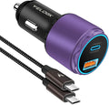 VELOGK Super Fast Type C Car Charger [73W Turbo], Fast Adaptive 55W 45W PPS/PD&QC3.0 USB C Car Adapter[Super Fast Charging 2.0]for Samsung S26/S25 Ultra/S24 Ultra/S23 Ultra/S22+/S21, iPad Pro(Purple)