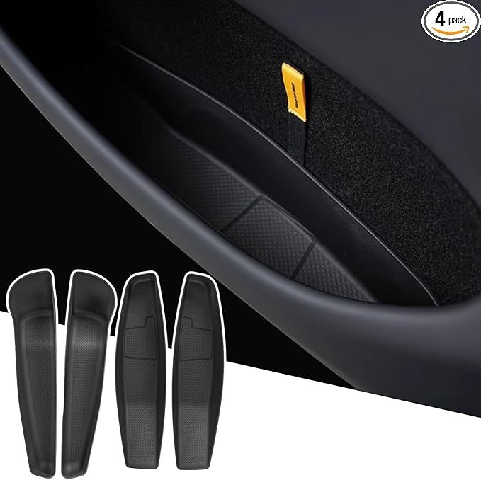 Front Rear Door Pocket Liners Compatible with 2025 2026 New Tesla Model Y Juniper Side Door Organizer Tray Inner Storage Insert Protector Interior Accessories - TPE Material, Black, 4 Pieces