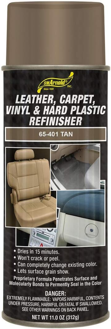 S.M. Arnold Refinishing Spray Paint - TAN 11 Oz. - For Leather, Carpet, Vinyl, Metal, Plastic, Polycarbonate, Polypropylene, Acrylic, Lexan, Fiberglass | Pro Grade Aerosol Refinisher