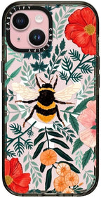 CASETiFY Impact Case for iPhone 15 [8.2ft 4X Military Grade Drop Protection/Compatible with Magsafe] - Bee in The Flowers by Papio Press - Clear Black