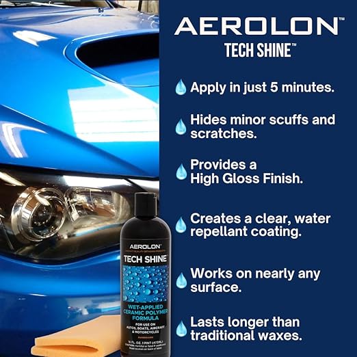 Tech Shine: Ceramic Coating for Cars, Car Wax, Car Polish, Ceramic Polymer Coating, Hydrophobic Top Coat Polish and Sealer, 6-8 Applications per Bottle