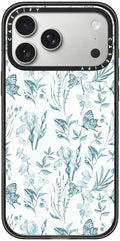 CASETiFY Impact iPhone 17 Pro Max Case [Slim/Compatible with Magsafe / 8.2 ft. 4X Military Grade Drop Protection] - Elegant Pastel Blue Vintage Butterfly Floral - Clear Black