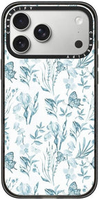 CASETiFY Impact iPhone 17 Pro Max Case [Slim/Compatible with Magsafe / 8.2 ft. 4X Military Grade Drop Protection] - Elegant Pastel Blue Vintage Butterfly Floral - Clear Black