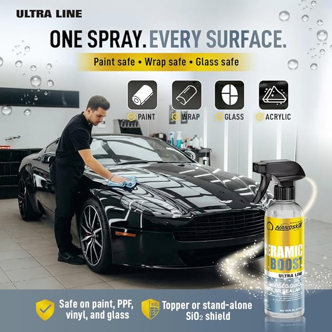 Nanoskin Ultra Line CERAMIC BOOST 16 Oz. –DIY Ceramic SiO2 Spray Sealant for Finishes and Ceramic Coatings | Proprietary (Nano SiO2) Formula | Cars, Trucks, Boats, Bikes, ATV, RV, Glass