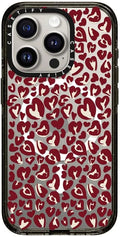 CASETiFY Impact iPhone 15 Pro Case [Slim/Compatible with Magsafe / 8.2 ft. 4X Military Grade Drop Protection] - Leopard Love- Red - Clear Black