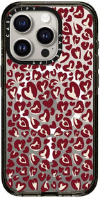 CASETiFY Impact iPhone 15 Pro Case [Slim/Compatible with Magsafe / 8.2 ft. 4X Military Grade Drop Protection] - Leopard Love- Red - Clear Black