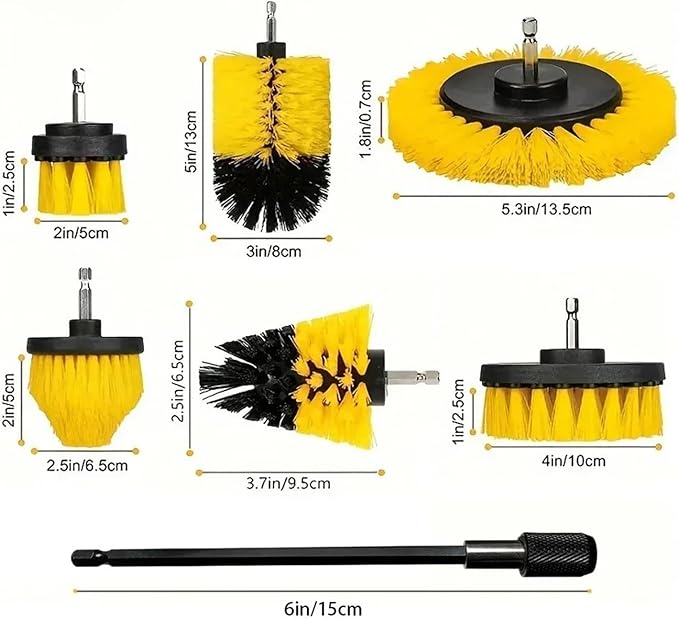 Nylon Round Cleaning Brush Set for Electric Drill - High-Density Bristle Carpet and Glass Cleaning Tool Kit(7pcs)