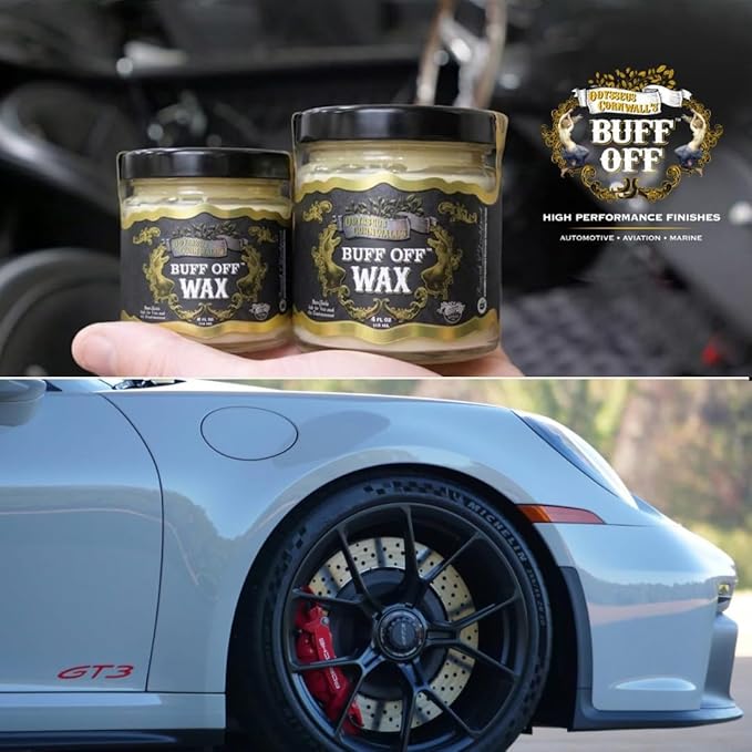 Odysseus Cornwall's BUFF OFF Ultra-Premium Concours Hard Wax – Hydrophobic Water Beading, High-Gloss Shine & Long-Lasting Paint Protection – Ceramic Coating Alternative – 4 oz Covers 20+ Cars