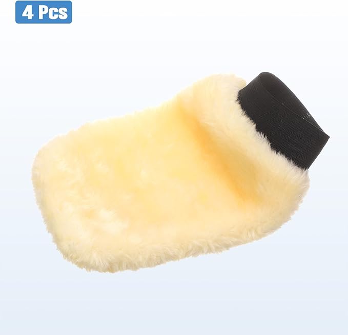 HARFINGTON 4pcs Car Wash Mitts 9" x 5" Scratch Free Wash Gloves Absorbent Double Sided Plush Cleaning Drying Mitts for Car Washing Home Clean Yellow