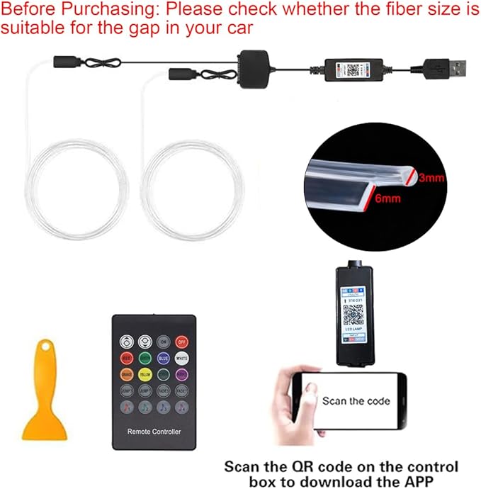 Interior Car LED Strip Lights with Wireless APP & Remote Control, RGB 2 in 1 Car Ambient Lighting Kit with 158 Inches Fiber Optic, Inside Neon Dash Strip with Music Mode