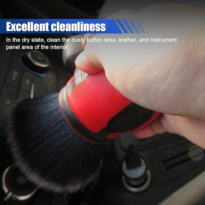 2PCS Car Detailing Brushes, Ultra Soft Bristles Dusting Brushes with Storage Rack, Curveball XL Synthetic Brushes, Covers Large Area Cleaning Tool for Inside or Outside Vehicles (Red)