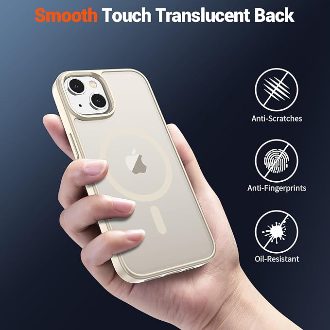 SUPFINE Magnetic for iPhone 15 Plus Case & iPhone 14 Plus Case(Compatible with MagSafe)(Military Grade Drop Protection) Slim Translucent Shockproof with Anti-Fingerprint Phone Case,Antique White