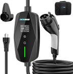 Level 1&2 EV Charger -16Amp Adjustable Current Home Charging Station with 110V-240V NEMA 6-20 Plug & 5-15 Adapter, 25FT Cable Portable Electric Vehicle Car Charger, SAE J1772 Charging Station for Home