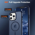 SUPFINE Magnetic for iPhone 13 Pro Case with Screen Protector (Compatible with MagSafe) (Military Grade Drop Protection) Translucent Matte Shockproof Phone Cover,Dark Blue