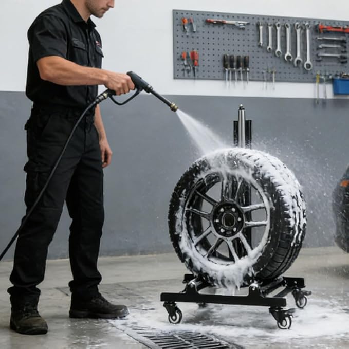 Yeeoy Rolling Wheel Detailing Stand, Heavy Duty Wheel Cleaning Stand, Portable Tire Car Detailing Roller with 3-Way Rotating Rollers for Cleaning, Ceramic Coating, Applying Tire Shine & Car Wheel Wash