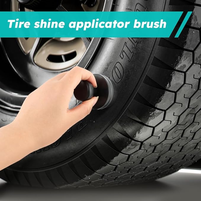 2 Pack Auto Detail Brushes, Tire Shine Applicator Brush, Automotive Tire Dressing Applicator Brush, High Density Portable Car Tire Brush with Seal Cover for Car Wash Kit(Black)