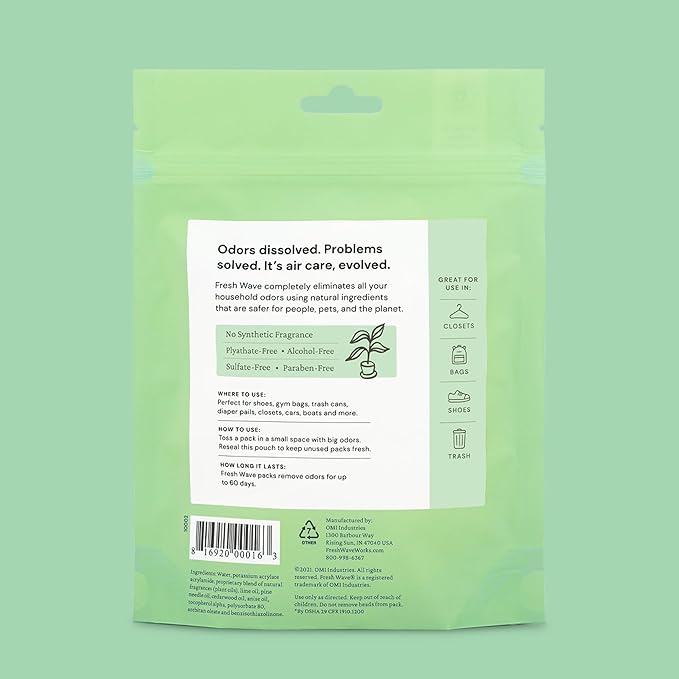 Fresh Wave Odor Eliminating & Deodorizing Packs | 2 Bags of 6 Each | Safer Odor Relief for Small Spaces | Natural Plant-Based Odor Eliminator | Odor Absorbers for Home, 3.6 Ounce (Pack of 2)