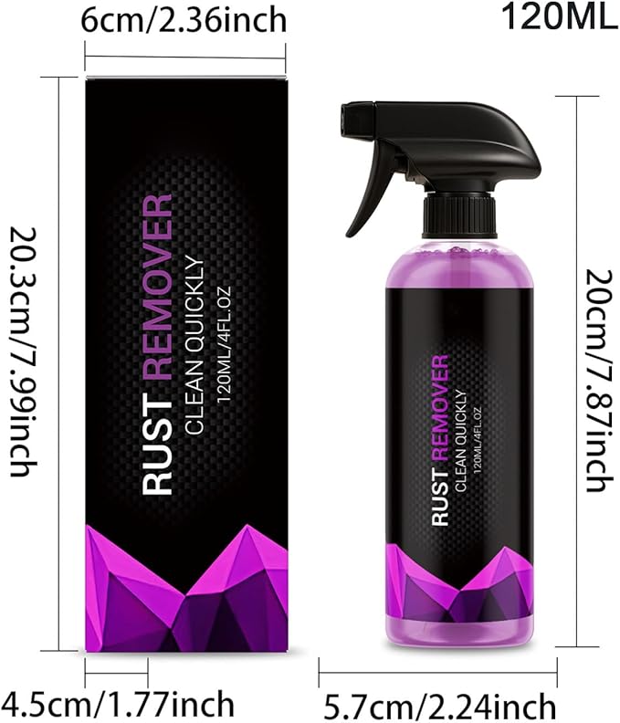 Car Rust Remover - Instant Polishing | 120ml Cleaning Spray with Resilient for, Tire, Brake Rim, Chain, Door Hinge, SUV, Truck, Vehicle, Motorcycle and Auto Use