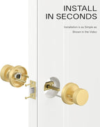 Asidrama 1 Pack Privacy Gold Door Knob with Lock, Brush Gold Door Knobs Interior for Bedroom or Bathroom, Heavy Duty Brush Gold Door Handle for Left Right Sided Doors