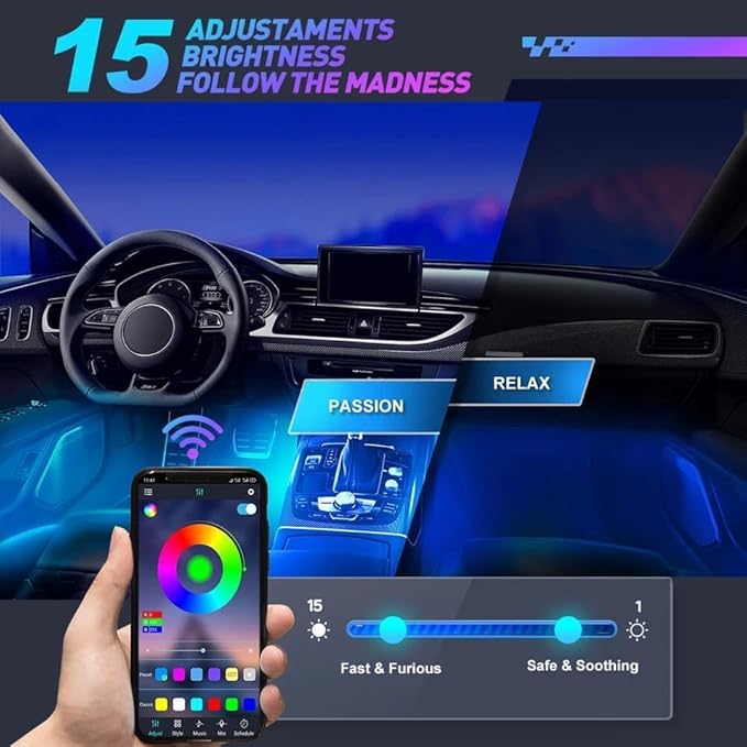 Car LED Lights, 72 LED Smart Car Interior Lights RGB with App Remote Control,Multicolor Footwell Under Dash Inside Light Kits Music Sync Mode, for Vehicle Internal, SUV, Trucks, 12V