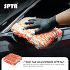 Microfiber Wash Pad, SPTA 3Pcs Ultra Wheel Pad Perfect for Wheels, Grills, and Tight Areas; Proprietary Microfiber Blend; Easily Releases Contaminates Upon Rinsing, 8.5in x 9.8in, Black/Orange-MT023B3