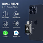 Wireless Carplay Adapter for iPhone & Android, Mini 2-in-1 CarPlay Dongle, Plug & Play, No Delay, Convert Wired to Wireless Bluetooth Apple Carplay, with USB&USB-C, for Apple iOS 10+ and 2016+ Cars