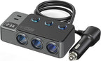 8-in-1 Car Cigarette Lighter Splitter, QC3.0 3 USB Ports & 2 Type-C PD 35W Fast & Safe Charging,3 Sockets with Independent/ Master Switches, Real-Time Voltage Display, Smart Trickle Charging, 12-24V