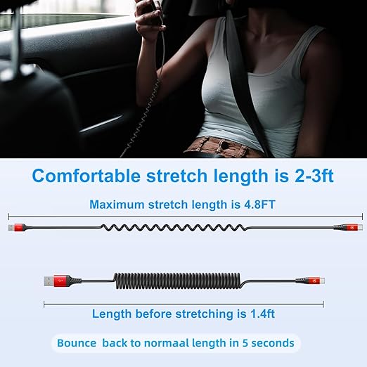 USB C Cable [3FT+6FT], 2Pack USB A to USB C 3A Fast Charging, Coiled Type C Charger Cord for Car USB-C Cable Compatible with iPhone 17/16/15/Plus/Pro/Samsung Galaxy A10e A20 A50 S20 Plus S10E-Red