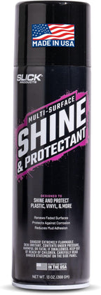 Slick Products Shine & Protectant Spray 17.35 FL OZ. - High Gloss Clear Coating Renew Vinyl, Plastic, Rubber, Trim, Tire, Car, Truck, Motorcycle, Dirt Bike