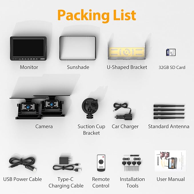 Dual RV Magnetic Wireless Backup Camera 7" HD 1080P Reverse Camera with Long Battery Life Rechargeable, Night Vision, IP69 Waterproof Back Up Camera for Cars Hitching Gooseneck Horse Trailer(CT7-2)