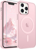 SUPFINE Magnetic for iPhone 12 Pro Max Case with Screen Protector (Compatible with MagSafe) (Military Grade Drop Protection) Translucent Matte Shockproof Phone Cover,Light Pink