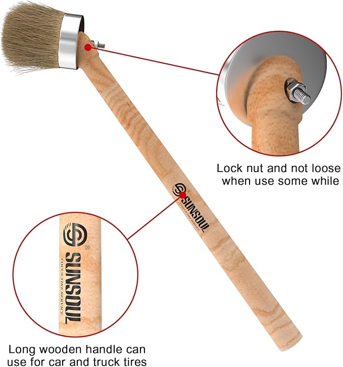 SUNSOUL Wooden Handle Angled Tire Mounting Paste Lube Brush 15.75” in Length, Compatible with Universal Tire Mounting Compounds and Other tire lubes