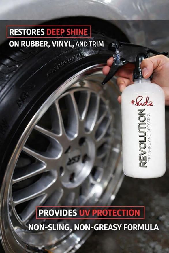 SudzBox Revolution Tire Shine & Trim Dressing | Works on Vinyl, Rubber, and Plastic - Works on Cars, Trucks, SUV's, Boats, + More! 16 oz.
