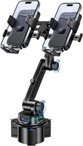 Dual Cup Phone Holder for Car, Cup Mount, Holds 2 Phones Simultaneously, Universal Must-Have Car Mount, Fits iPhone/Samsung/Motorola/Google/LG/TCL & 4.0-7.0 Inch Smartphones