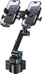 Dual Cup Phone Holder for Car, Cup Mount, Holds 2 Phones Simultaneously, Universal Must-Have Car Mount, Fits iPhone/Samsung/Motorola/Google/LG/TCL & 4.0-7.0 Inch Smartphones