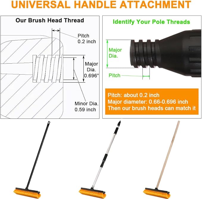 CARCAREZ 15" Flow-Thru Bi-Level Car Wash Brush Head Fits for RV Cleaning with Feather-Tip Bristles Orange