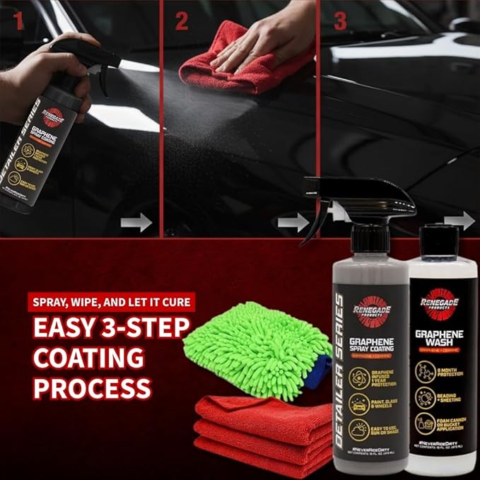 Renegade Products Graphene Wash & Protect Kit – Wash & Coat System with Microfiber Towels – Adds Gloss, UV Protection & Hydrophobic Shield