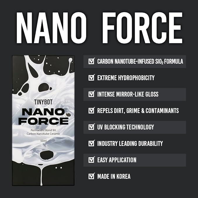 Tinybot Nano Force 9H Graphene Ceramic Coat - Extreme Gloss, Durability & Hydrophobicity - Self-Leveling Technology, UV Protection, Anti Scratch - Repels Dirt, Grime Chemical & Contaminants - 1.6 oz