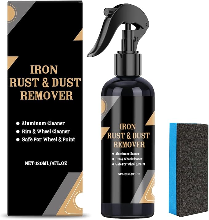Iron Rust & Dust Remover Spray for Wheels and Rims, Aluminum Cleaner, Safe for Wheel & Paint, 120ML/4FL.OZ with Sponge