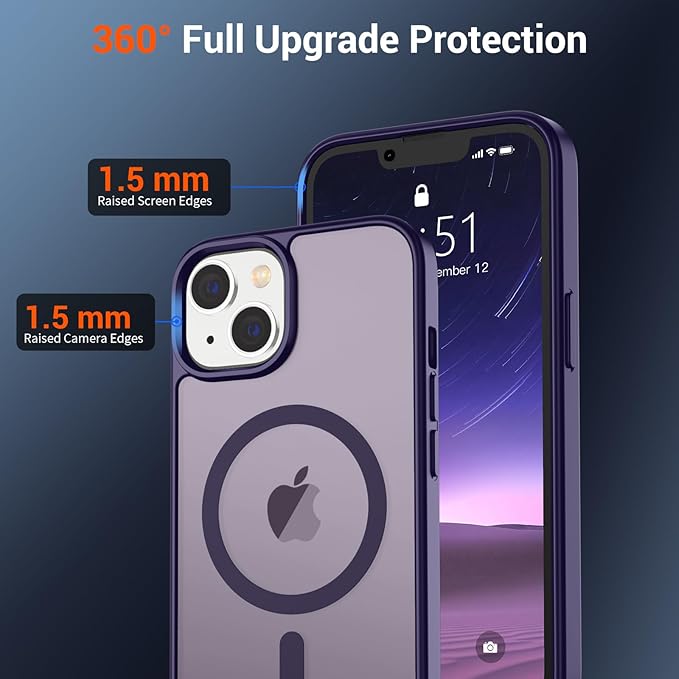 SUPFINE Magnetic for iPhone 15 Plus Case & iPhone 14 Plus Case(Compatible with MagSafe)(Military Grade Drop Protection) Translucent Shockproof Phone Cover,Dark Purple