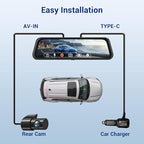 4K Rear View Mirror Camera, 10" Mirror Dash Cam Front and Rear with 64GB Card, Full Touch Screen Dash Cam with 1080P Backup Camera for Car with Reverse Assist,WiFi,APP,Night Vision,Parking Monitor